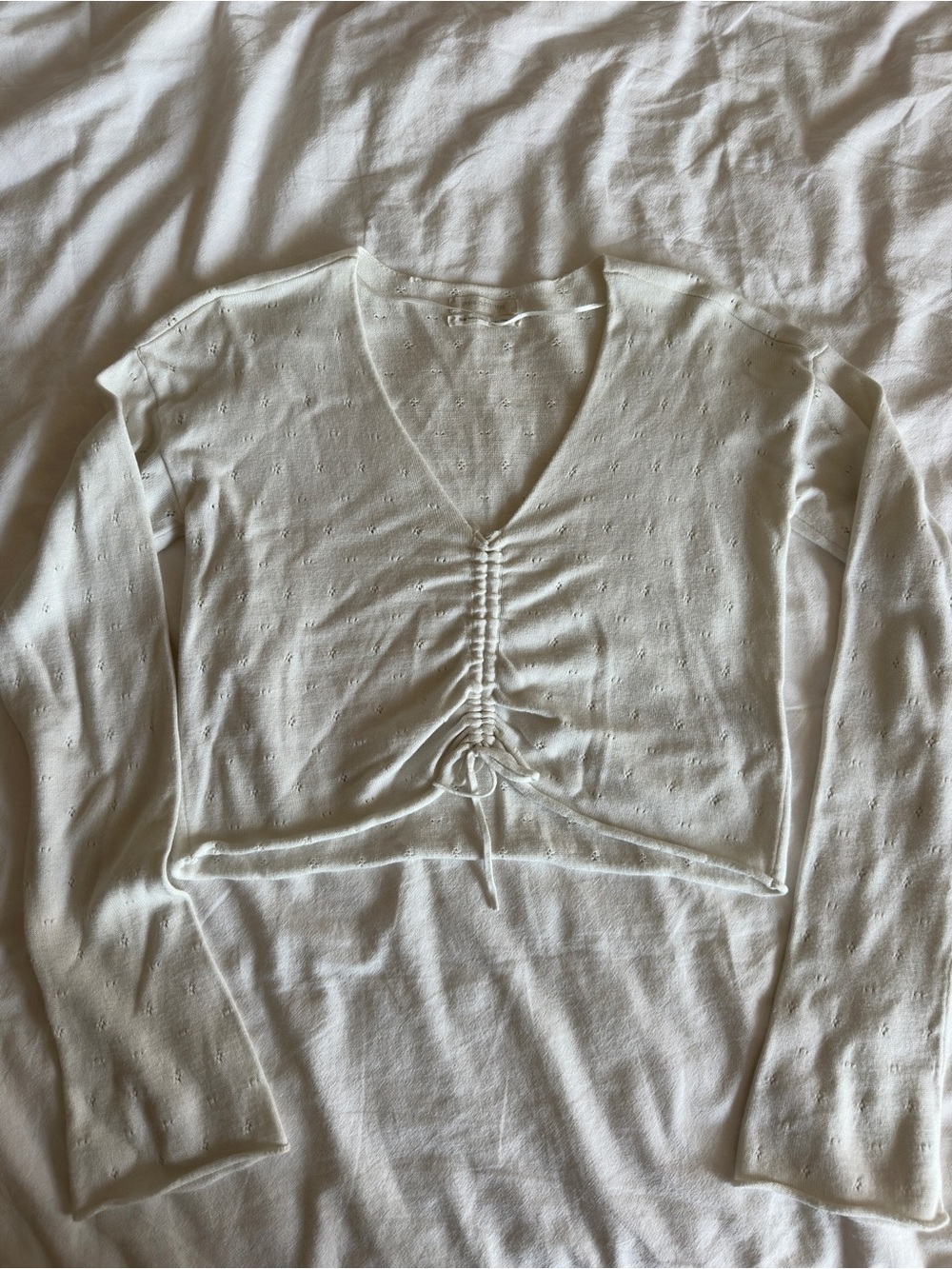 Urban Outfittters - Drawstring Tie Ruched Knit Eyelet Top - M